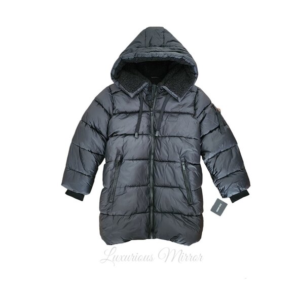 Steve Madden Puffer Fleece Hooded Coat Zip Up Closure Women's Black Jacket Sz 3X - Picture 5 of 9